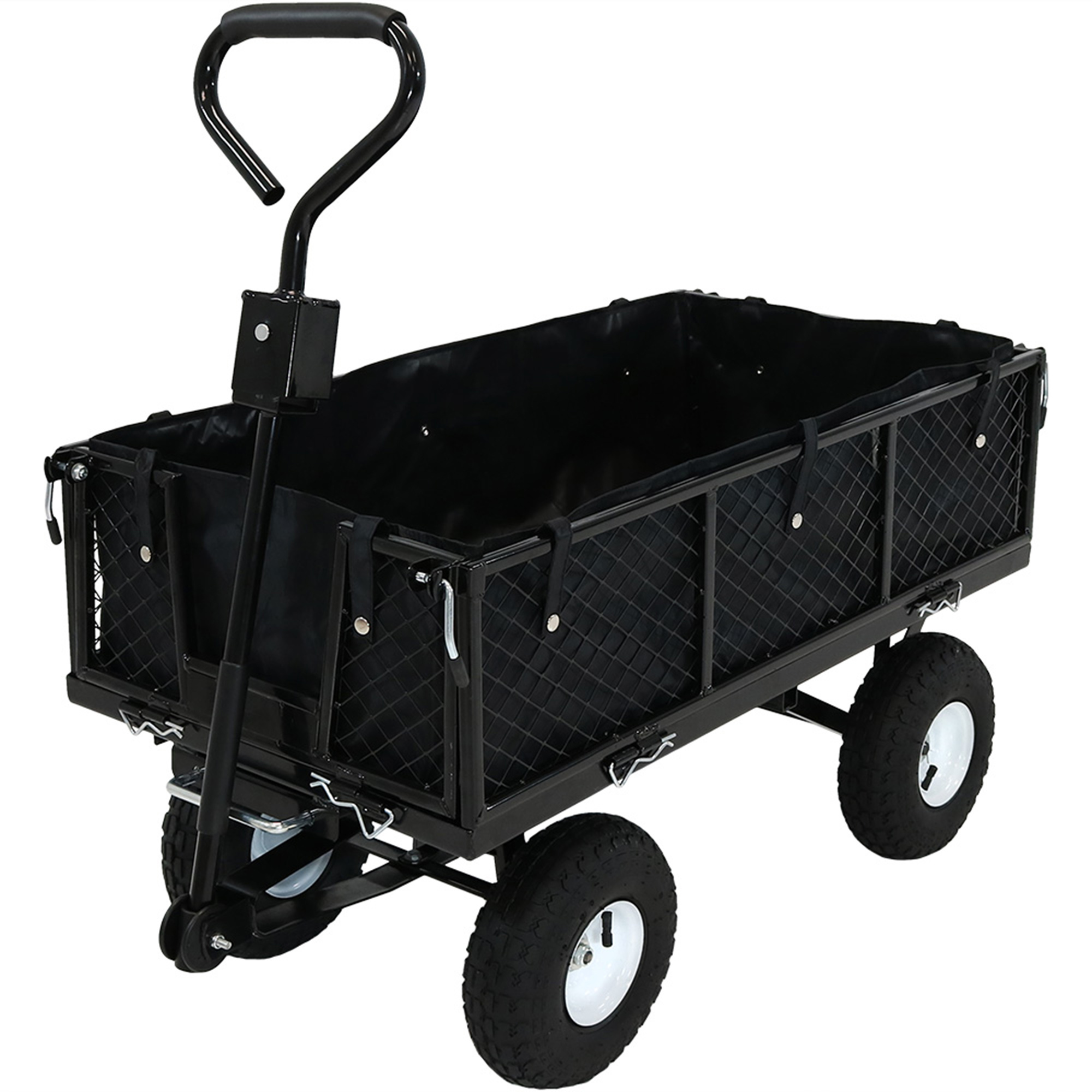 Sunnydaze Decor, Utility Cart with Folding Sides and Liner - Black, Load Capacity 400 lb, Model# LW-DUC-Combo-BK